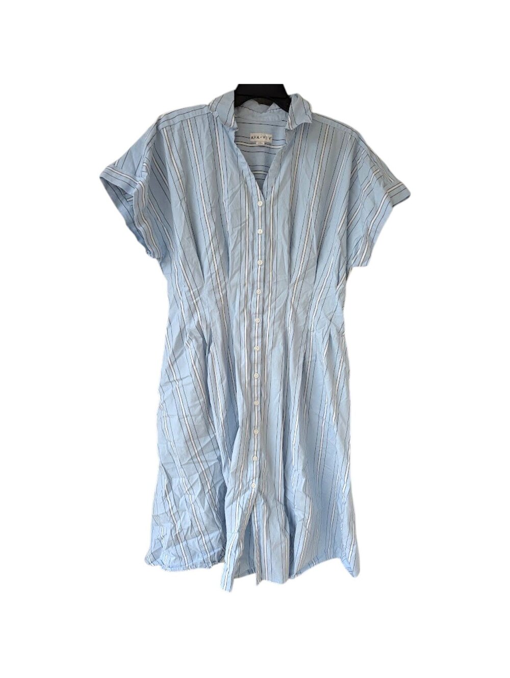 Ava & Viv Womens 1X Shirt Dress Blue White Striped Cotton Stretch Midi 22x46